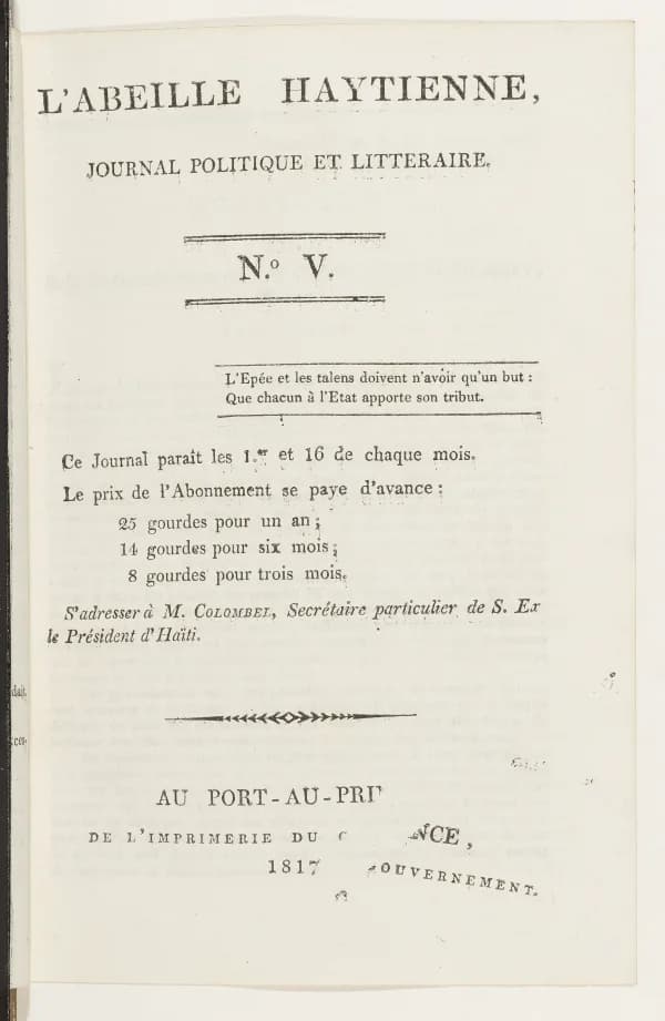 L'Abeille Haytienne, Port-au-Prince 1817